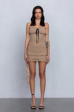 Mesh Ruched Tube Top & Mini Skirt Set Clubwear
